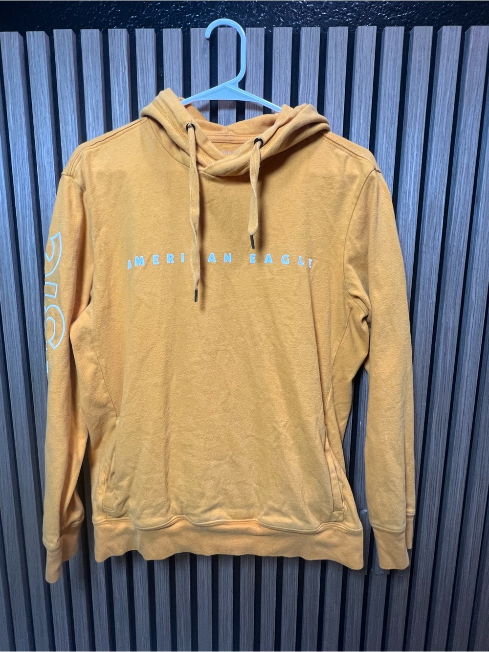 American Eagle Outfitters Men's Mustard Yellow Logo Pullover Hoodie